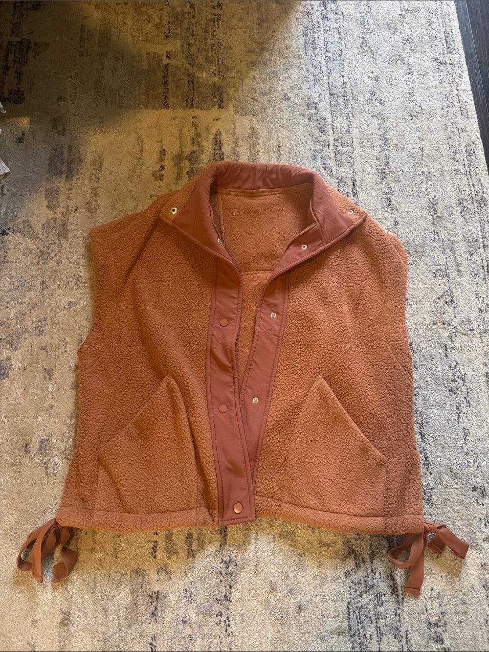 Women's Cozy Sherpa Vest - Rust With Side-ties